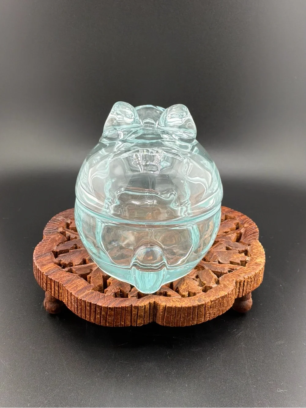 Crate&Barrel Light Aqua Glass Bunny Trinket Box